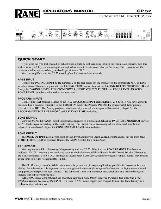 Mode d'emploi RANE CP 52