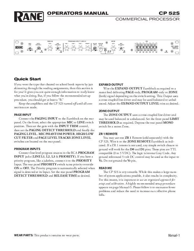 Mode d'emploi RANE CP 52S