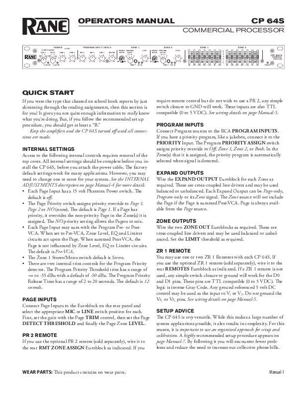 Mode d'emploi RANE CP 64S