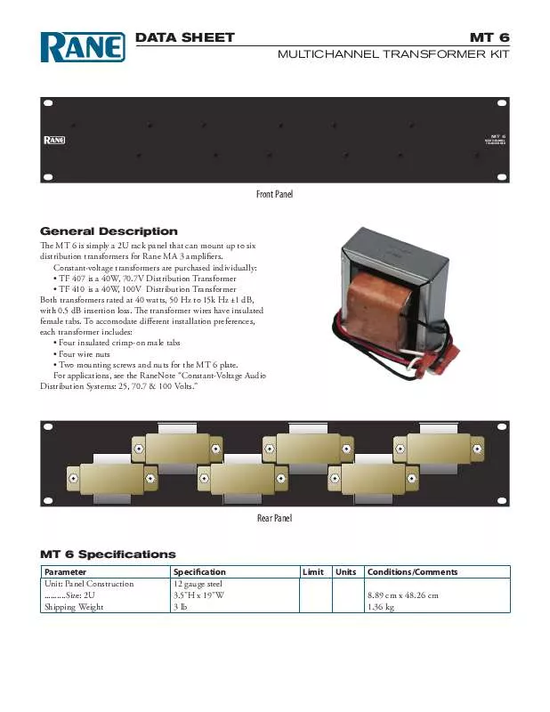 Mode d'emploi RANE MT 6