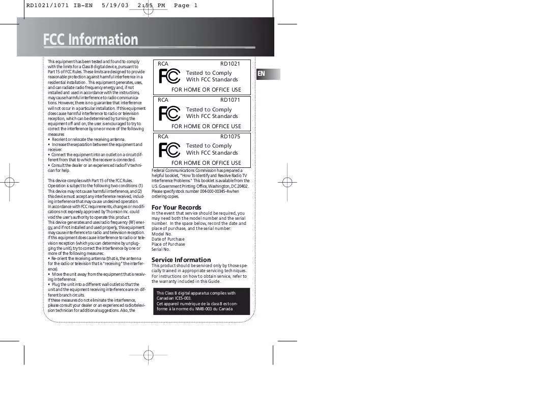 Mode d'emploi RCA LYRA RD1075