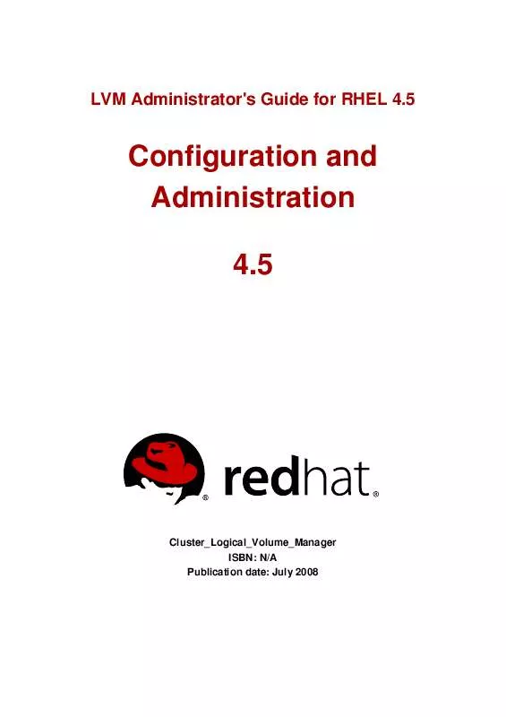 Mode d'emploi REDHAT LVM ADMINISTRATOR FOR RHEL 4.5