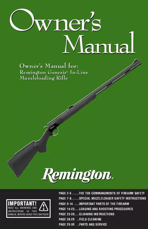 Mode d'emploi REMINGTON GENESIS IN-LINE MUZZLELOADING RIFLE