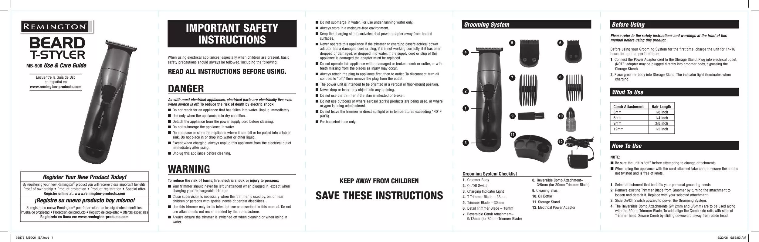 Mode d'emploi REMINGTON MB-900