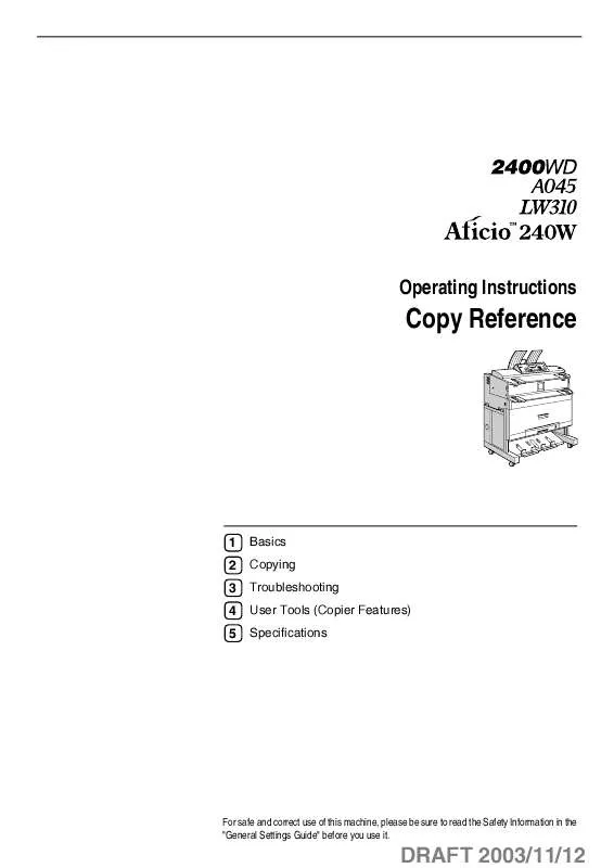 Mode d'emploi RICOH AFICIO 240W