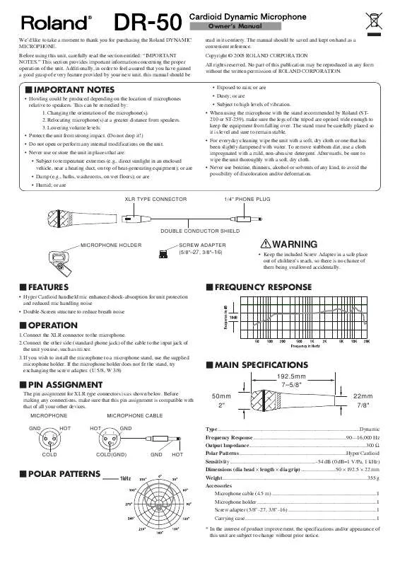 Mode d'emploi ROLAND DR-50