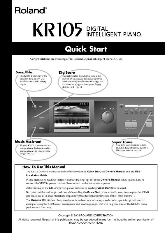 Mode d'emploi ROLAND KR105