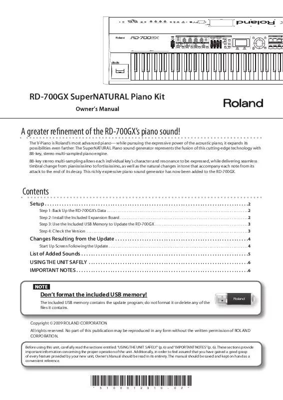 Mode d'emploi ROLAND RD-700GX SUPERNATURAL PIANO KIT