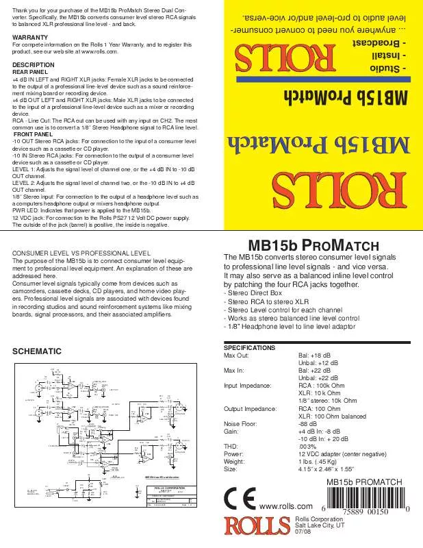 Mode d'emploi ROLLS MB15B