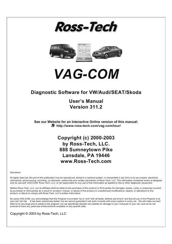 Mode d'emploi ROSS-TECH VAG-COM-DIAGNOSTIC SOFTWARE FOR VW & AUDI & SEAT & SKODA