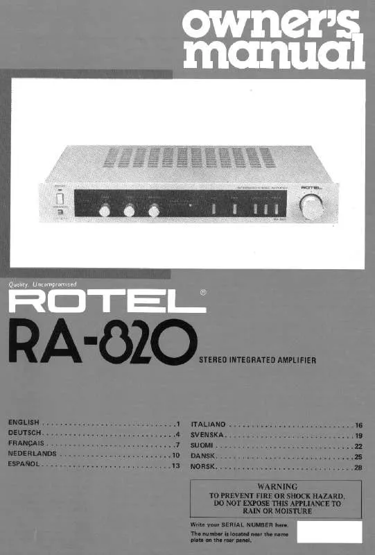 Mode d'emploi ROTEL RA-820