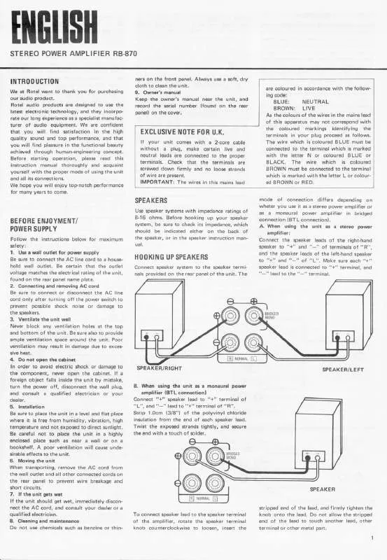 Mode d'emploi ROTEL RB-870