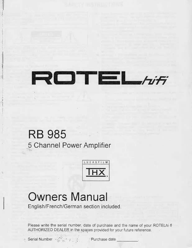 Mode d'emploi ROTEL RB-985