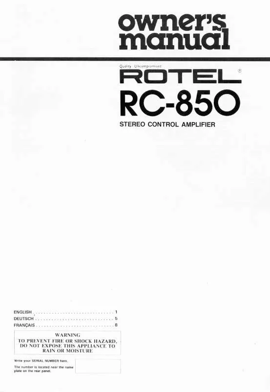 Mode d'emploi ROTEL RC-850