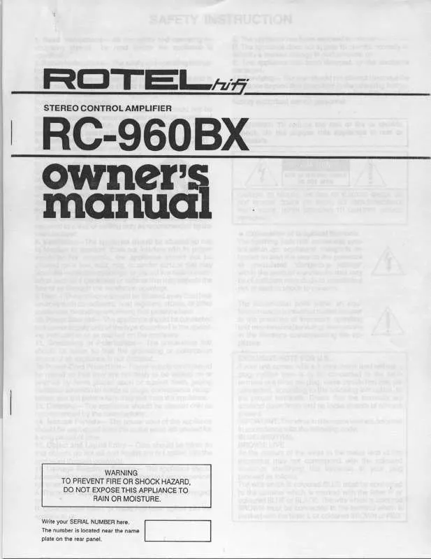 Mode d'emploi ROTEL RC-960BX