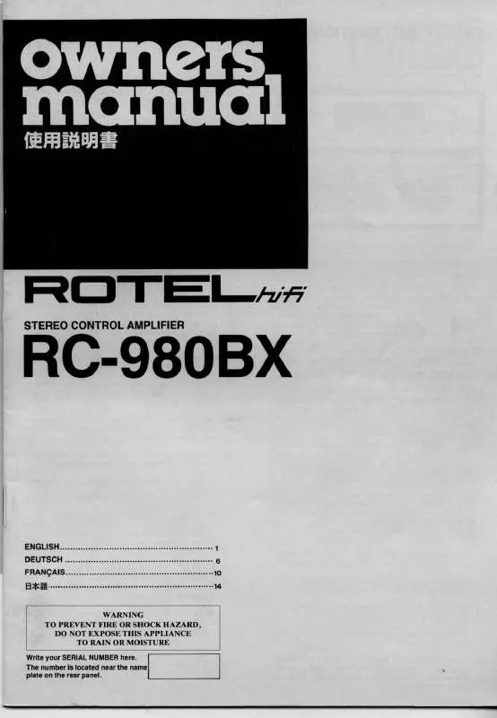 Mode d'emploi ROTEL RC-980BX