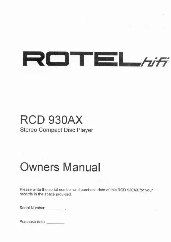 Mode d'emploi ROTEL RCD-930AX