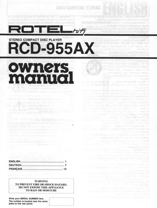 Mode d'emploi ROTEL RCD-955AX