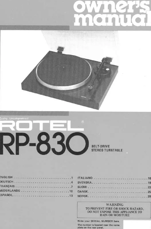 Mode d'emploi ROTEL RP-830