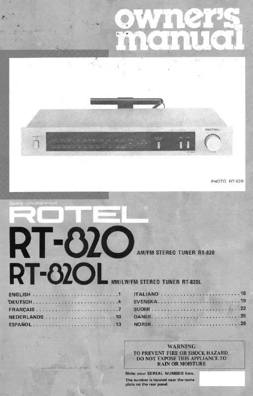 Mode d'emploi ROTEL RT-820L