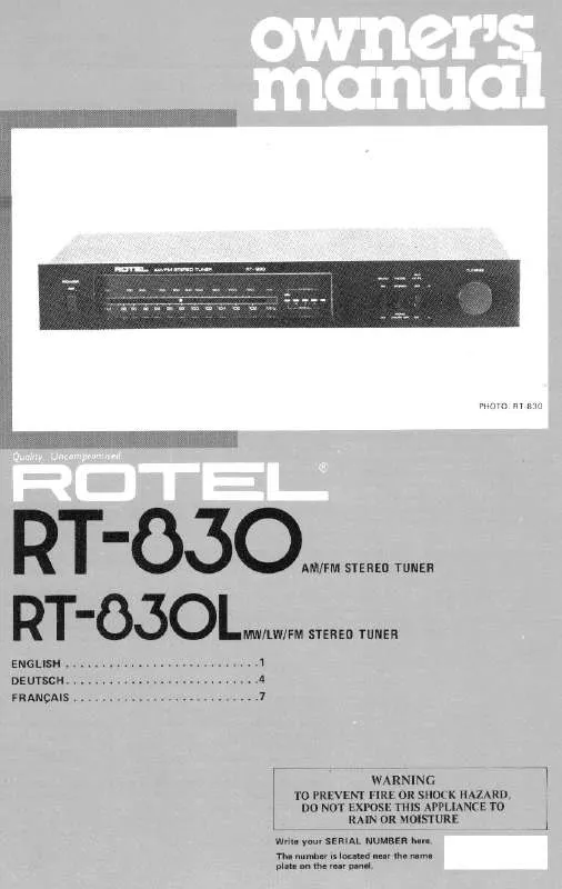 Mode d'emploi ROTEL RT-830L