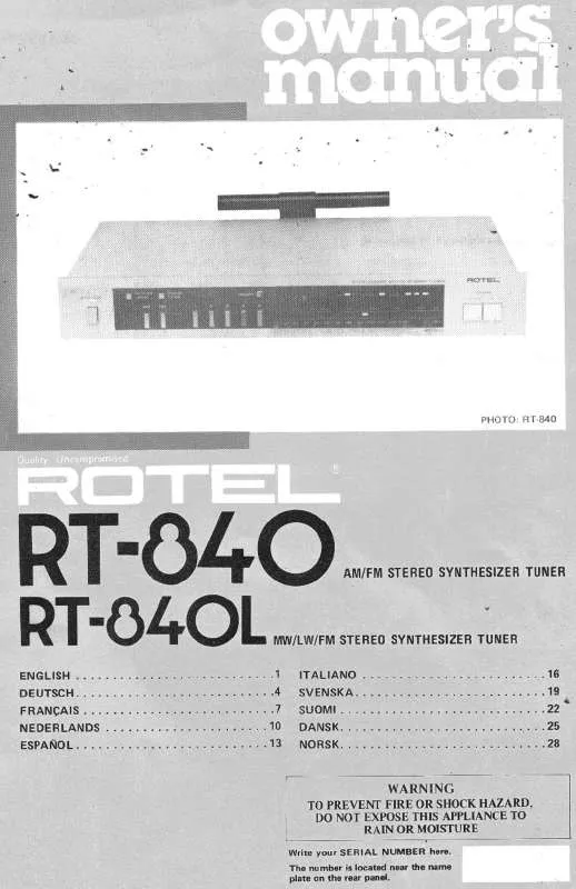 Mode d'emploi ROTEL RT-840