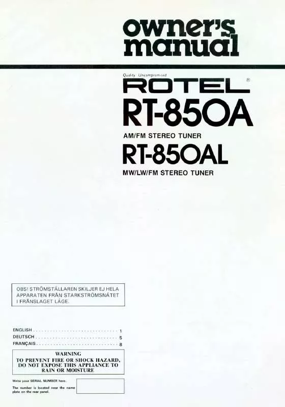 Mode d'emploi ROTEL RT-850AL