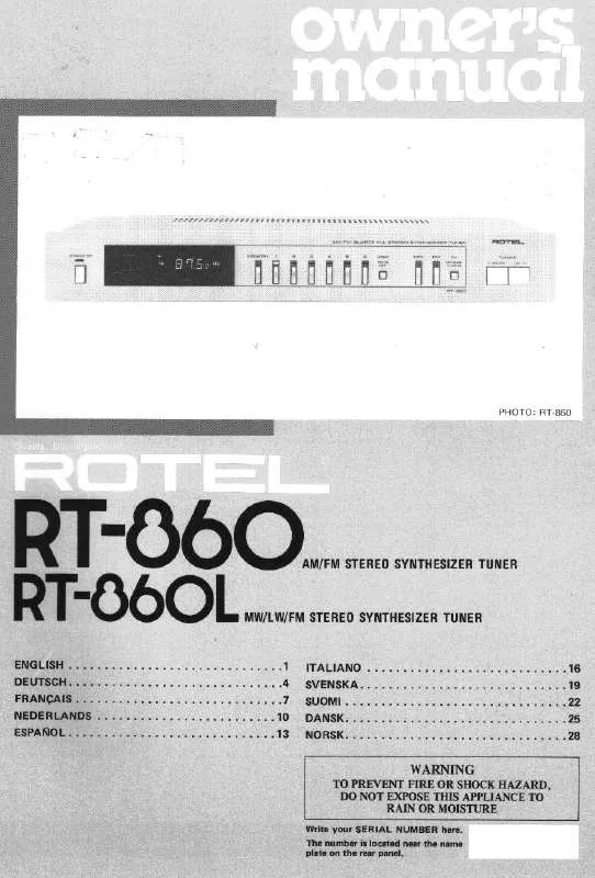 Mode d'emploi ROTEL RT-860L