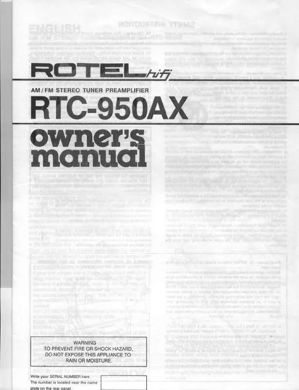 Mode d'emploi ROTEL RTC-950AX