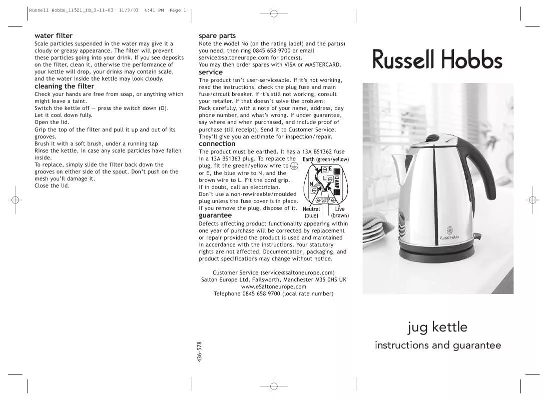 Mode d'emploi RUSSELL HOBBS JUG KETTLE