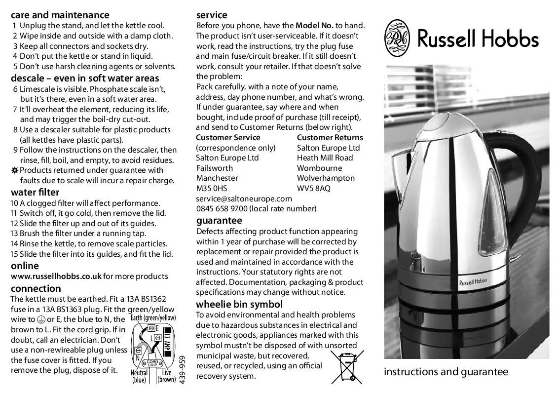 Mode d'emploi RUSSELL HOBBS NEVADA KETTLE