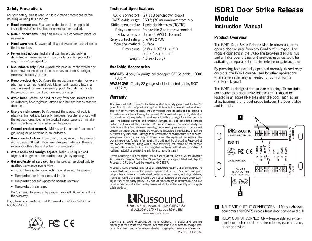 Mode d'emploi RUSSOUND ISDR1