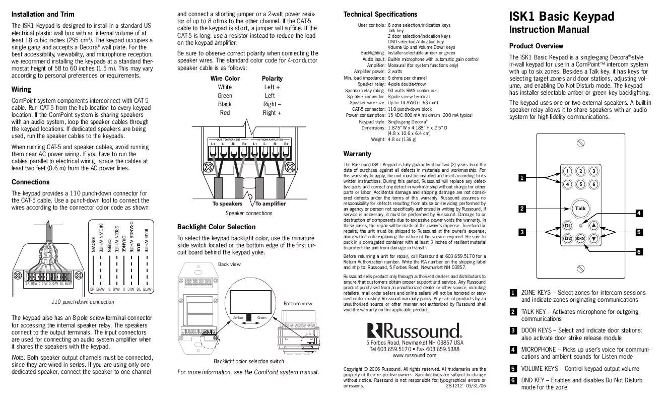 Mode d'emploi RUSSOUND ISK1