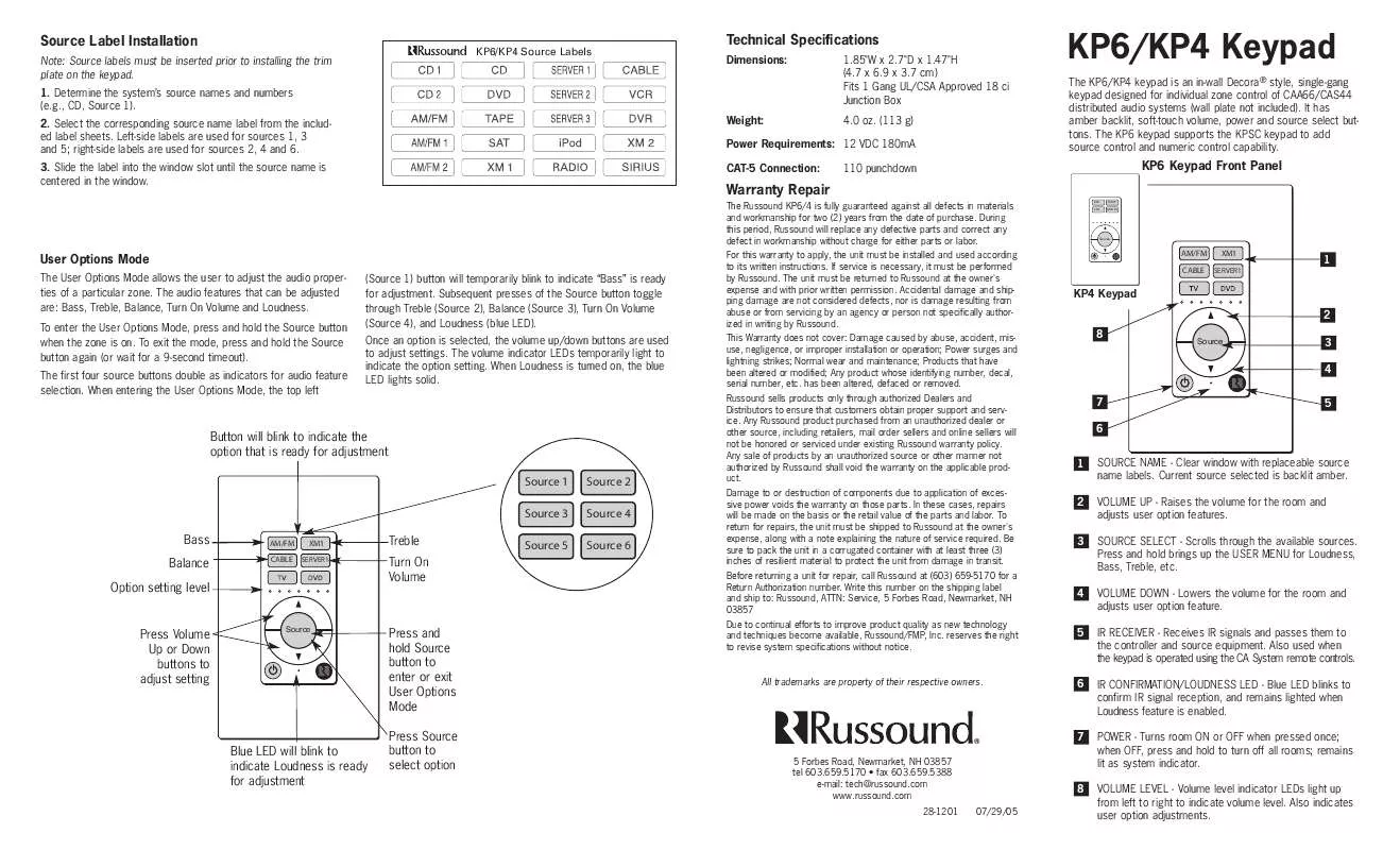 Mode d'emploi RUSSOUND KP4-KP6