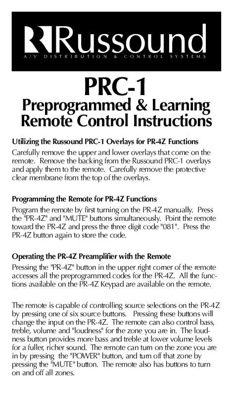 Mode d'emploi RUSSOUND PRC-1