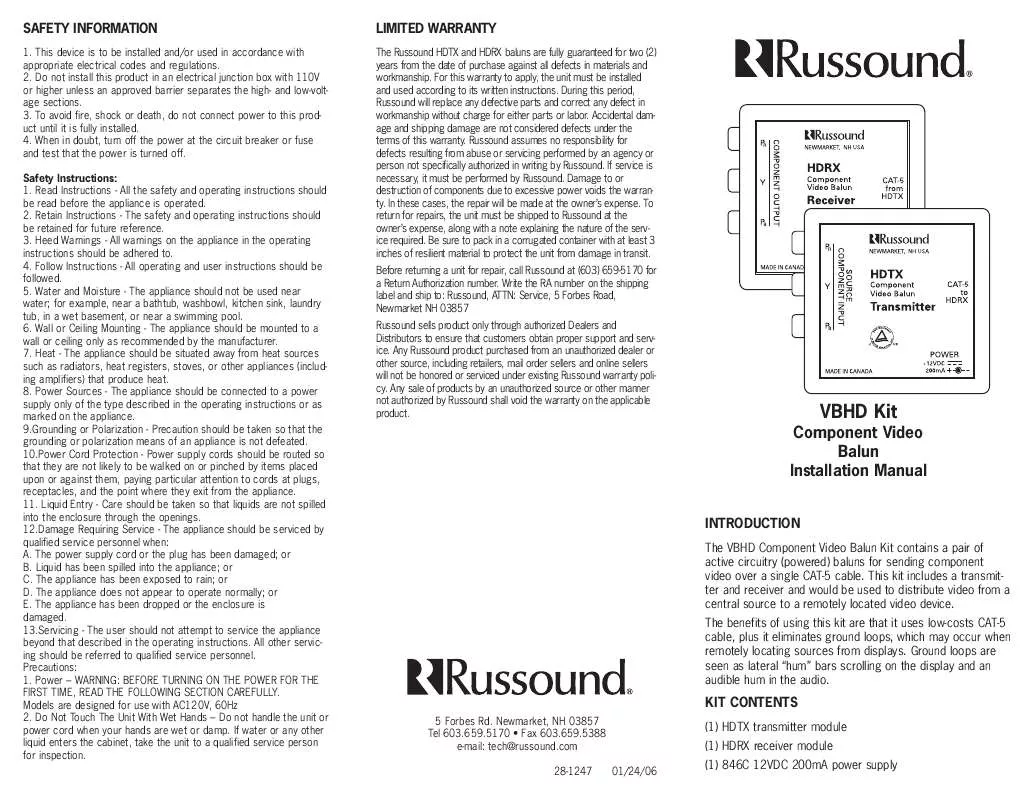 Mode d'emploi RUSSOUND VBHD KIT