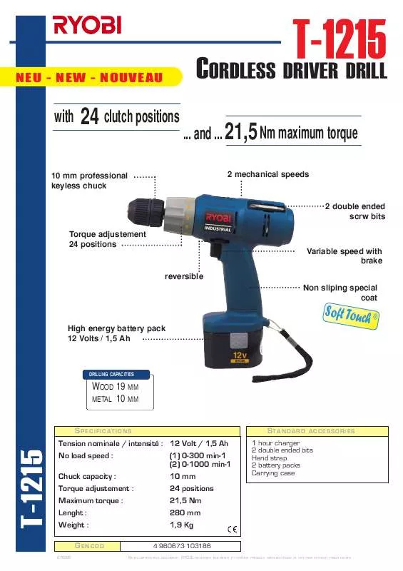 Mode d'emploi RYOBI T-1215