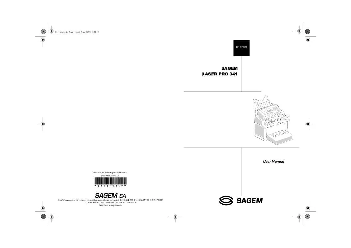 Mode d'emploi SAGEM LASER PRO 341 UK