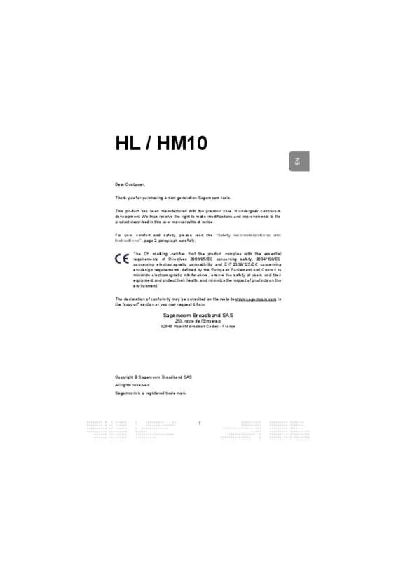 Mode d'emploi SAGEMCOM HL10