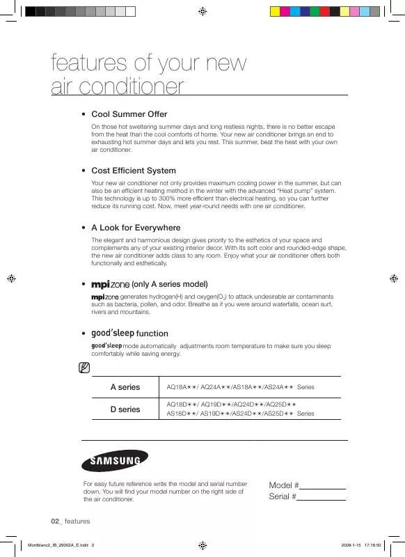 Mode d'emploi SAMSUNG AS18AWBA