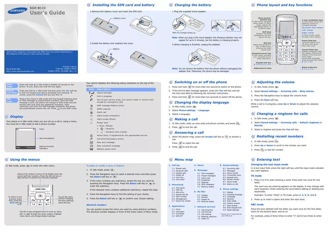 Mode d'emploi SAMSUNG B110