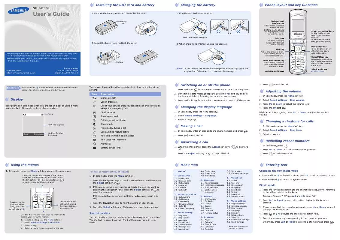 Mode d'emploi SAMSUNG B308