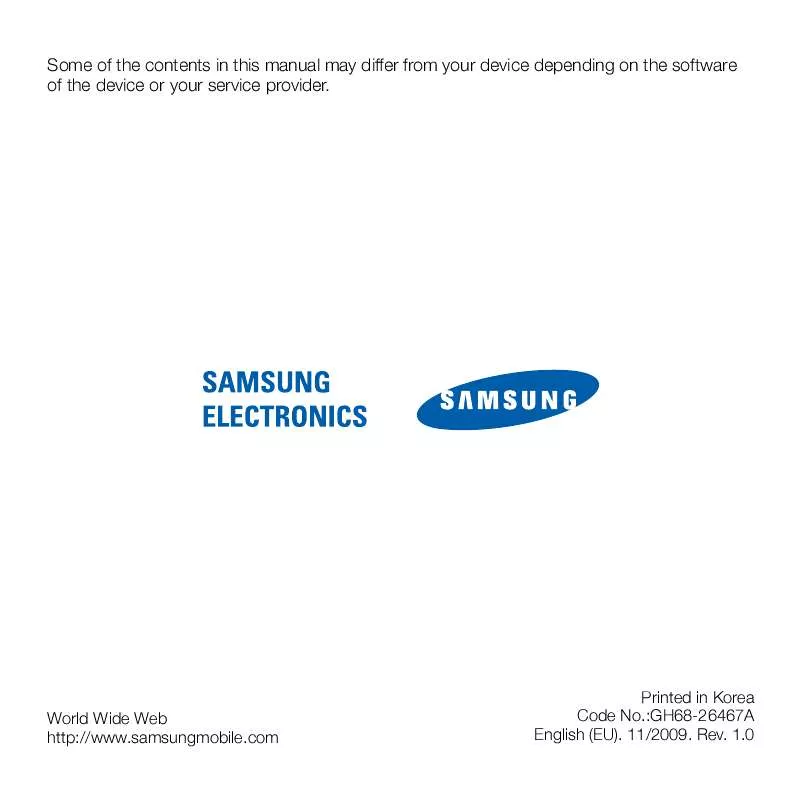 Mode d'emploi SAMSUNG B7610 OMNIA QWERTY