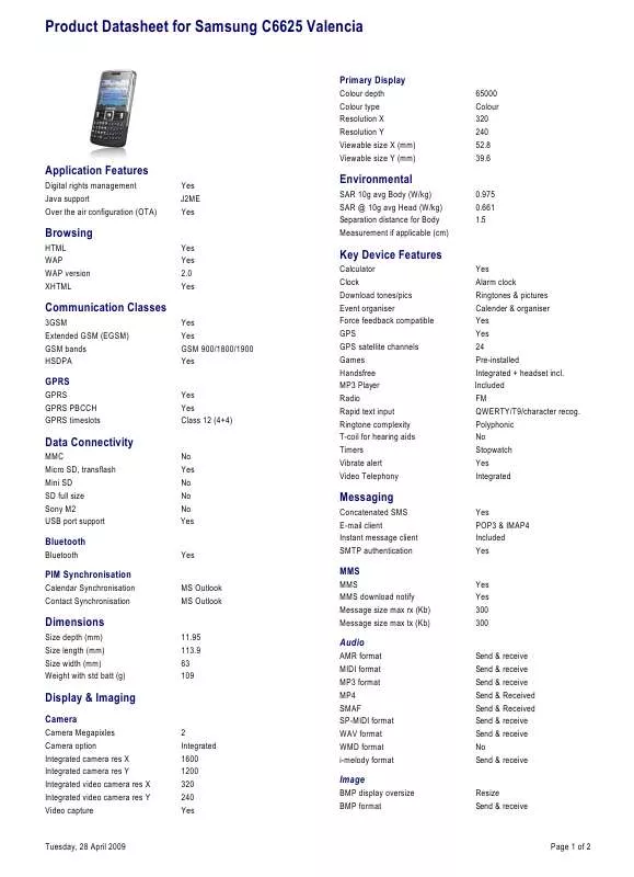 Mode d'emploi SAMSUNG C6625V