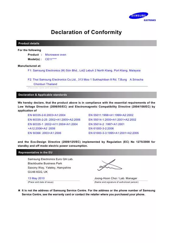 Mode d'emploi SAMSUNG CE117AT-X/XEF