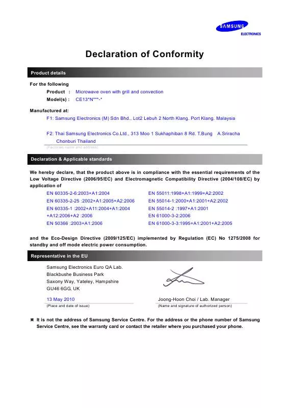 Mode d'emploi SAMSUNG CE137NM