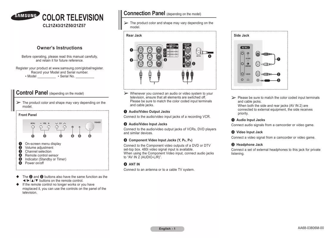 Mode d'emploi SAMSUNG CL-21Z43MJ