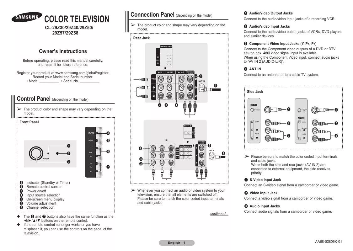 Mode d'emploi SAMSUNG CL-29Z50MQ