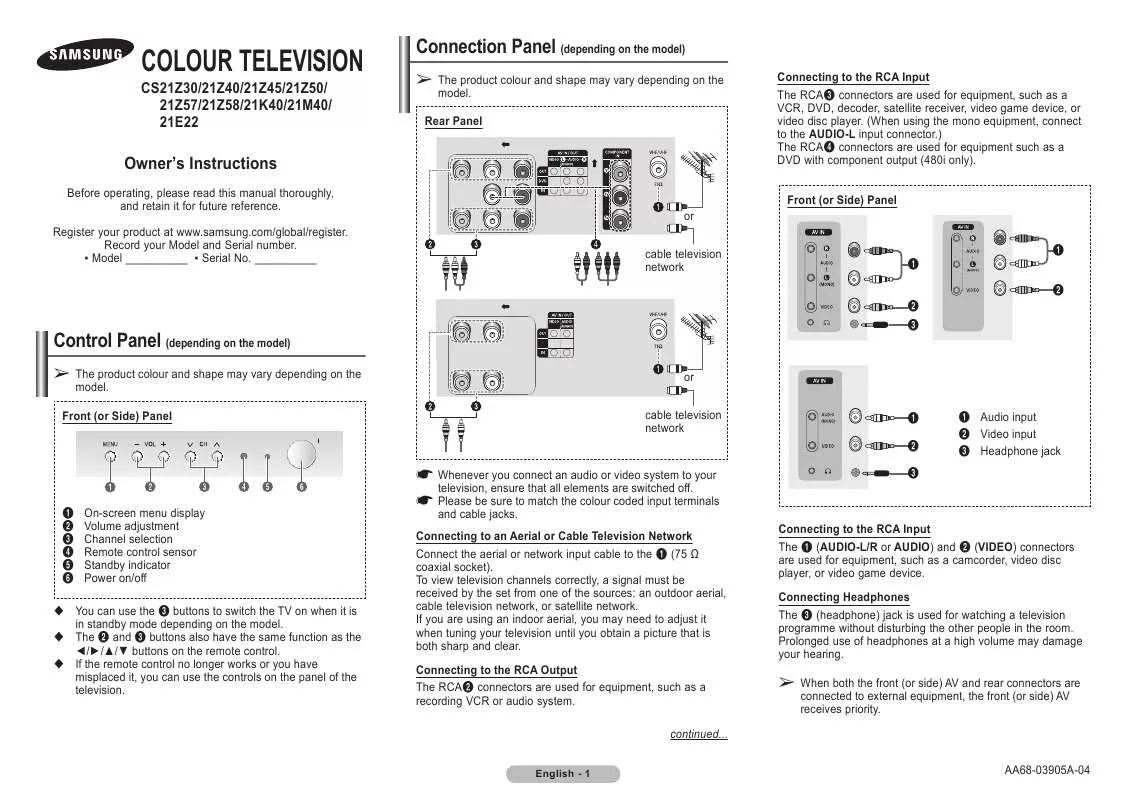 Mode d'emploi SAMSUNG CS-21A530