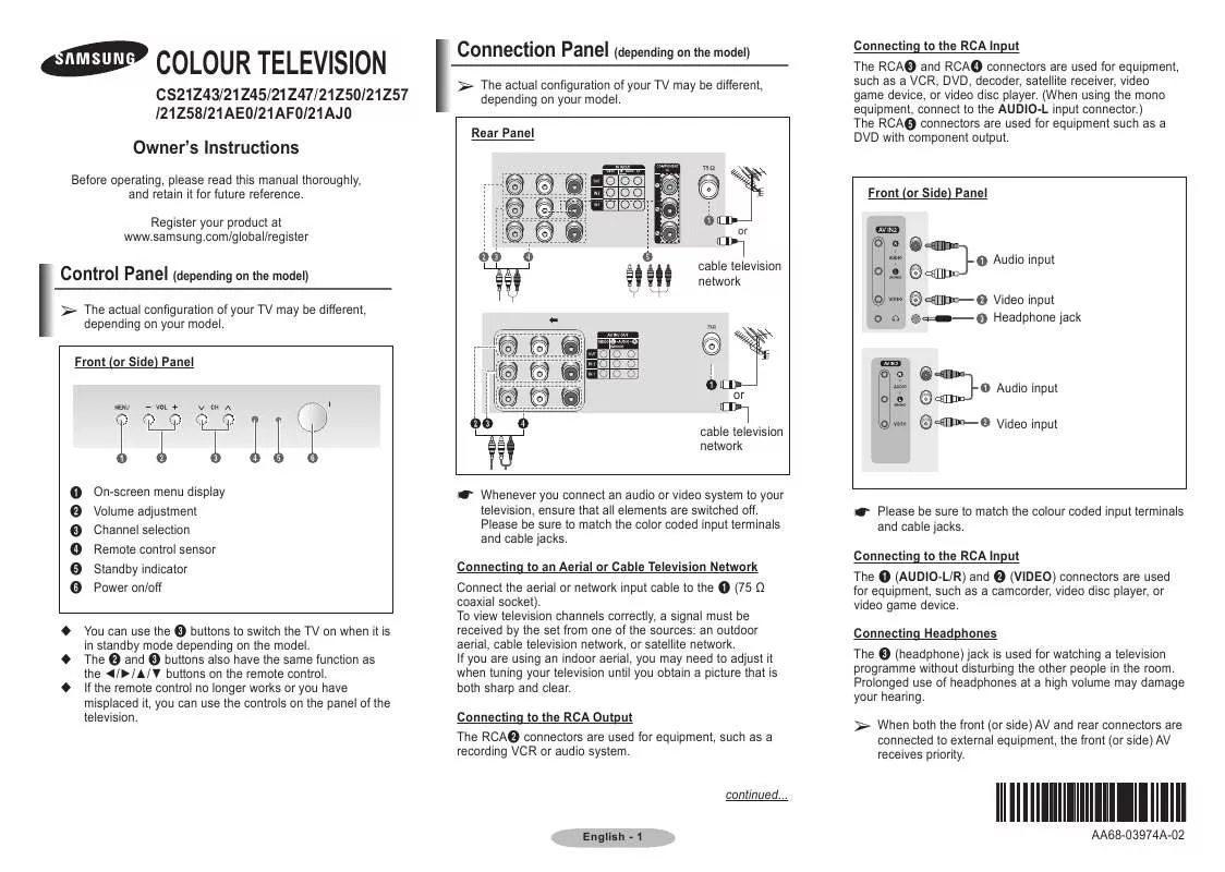 Mode d'emploi SAMSUNG CS-21A750